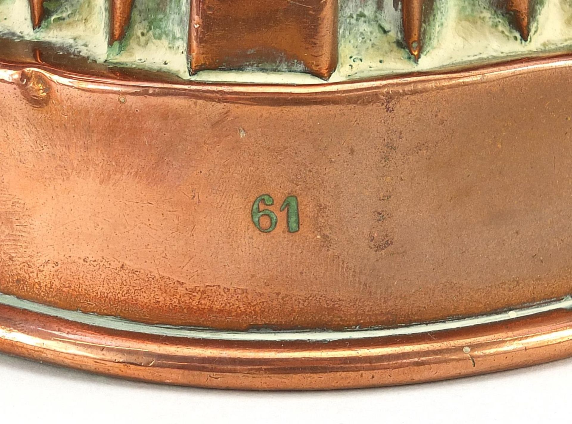 Victorian copper jelly mould numbered 61, 11cm high - Image 3 of 4
