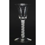 18th century wine glass with bell shaped bowl and multiple opaque twist stem, 16cm high