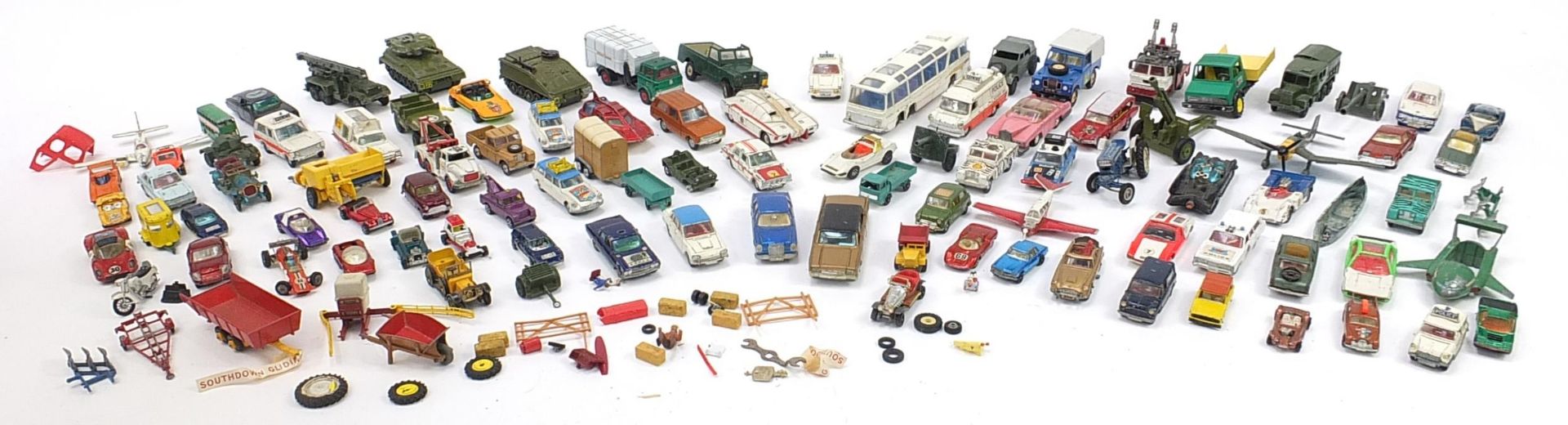 Collection of vintage diecast vehicles including Dinky, Britains and Corgi