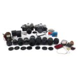 Vintage and later cameras, lenses and accessories including Minolta SRT303, Praktica, Sigma and