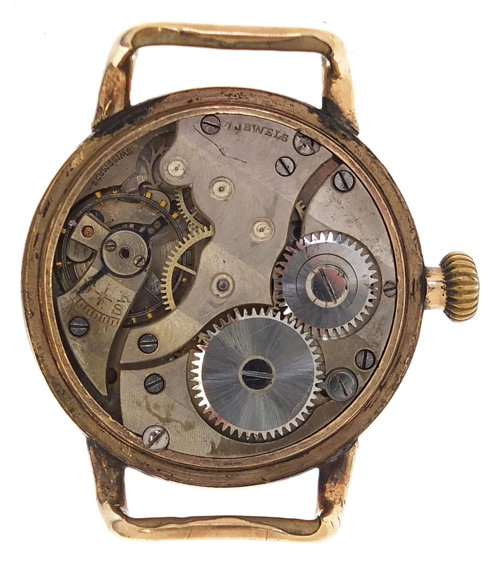 Thomas Russell & Son, gentlemen's gold plated wristwatch with enamelled dial, 32mm in diameter - Image 3 of 5