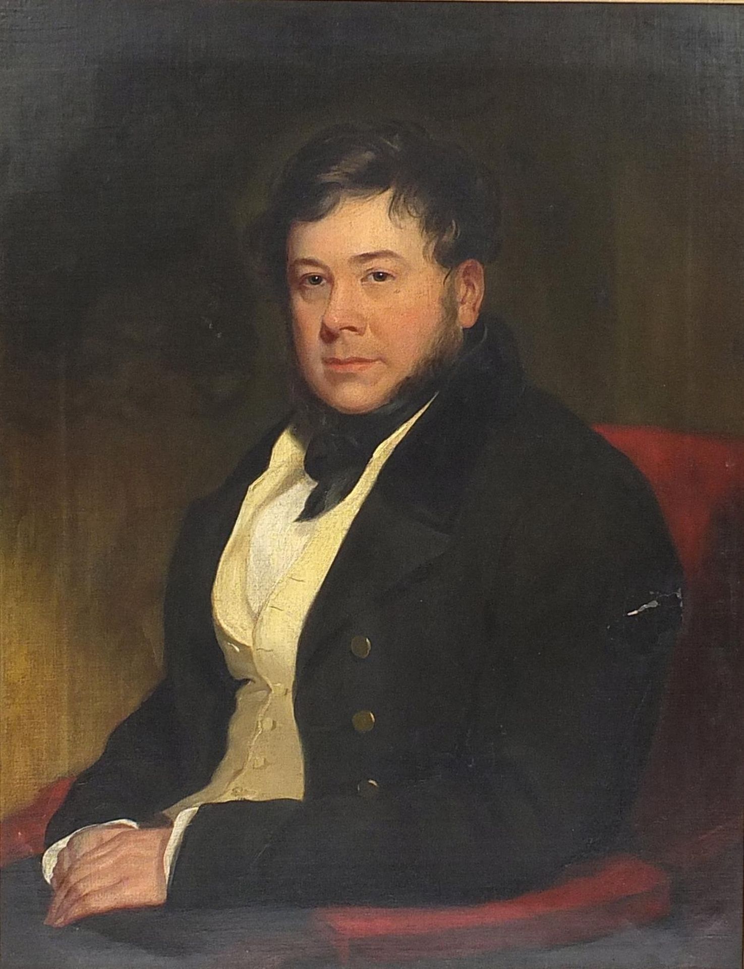 Attributed to Philip Augustus Gaugain - Portrait of a seated gentleman wearing a waistcoat an