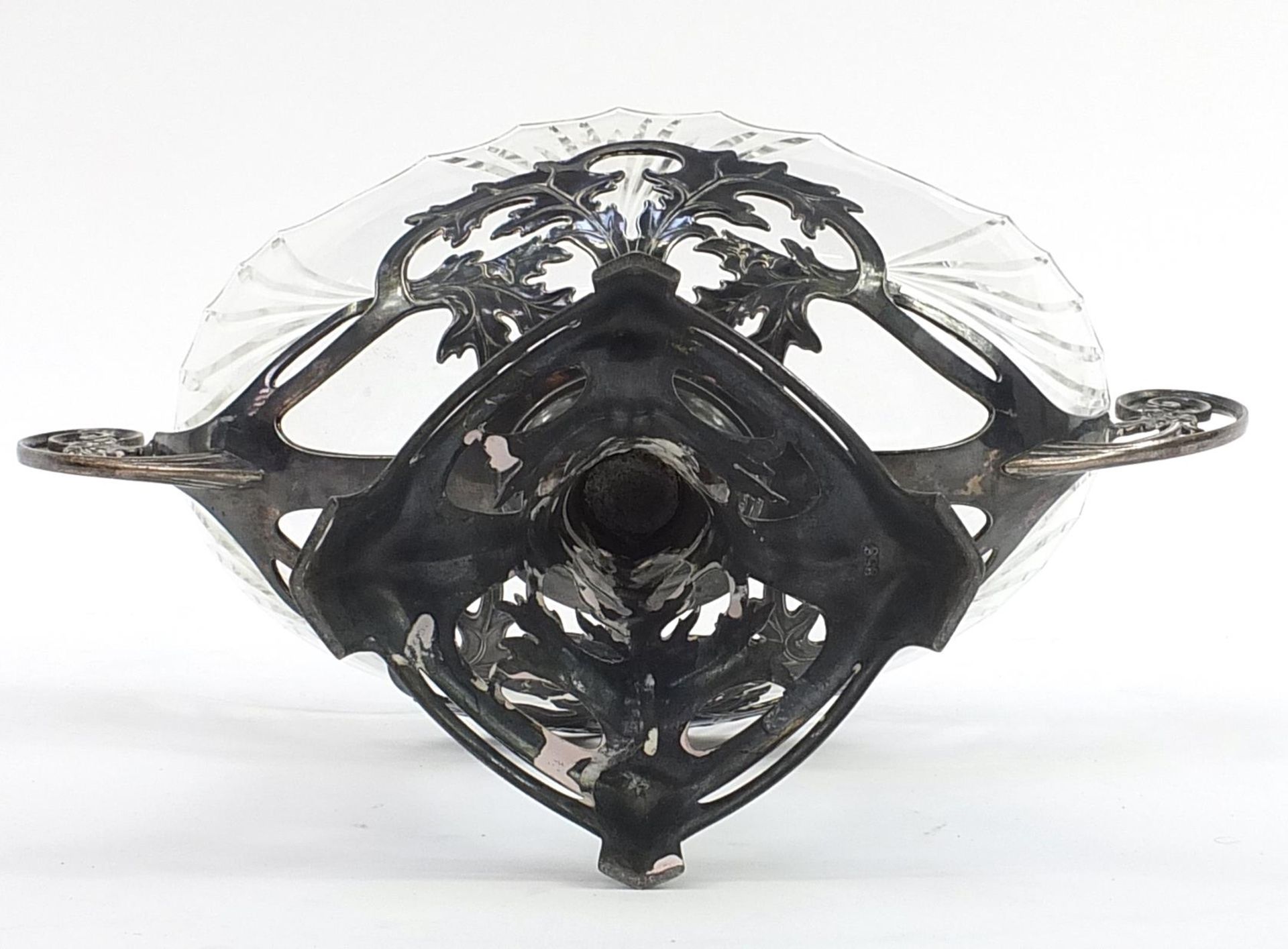 Manner of WMF, German Art Nouveau pewter centrepiece with cut glass bowl, numbered 658 to the - Image 3 of 3