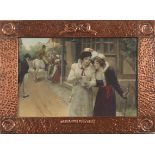 Manner of Liberty & Co, Arts & Crafts beaten copper frame embossed the love letter housing a