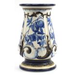 Mintons, Victorian aesthetic porcelain jardiniere stand hand painted with fruit and leaves, 55cm