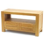 Contemporary light oak stand with two frieze drawers, 55.5cm H x 100cm W x 42.5cm D
