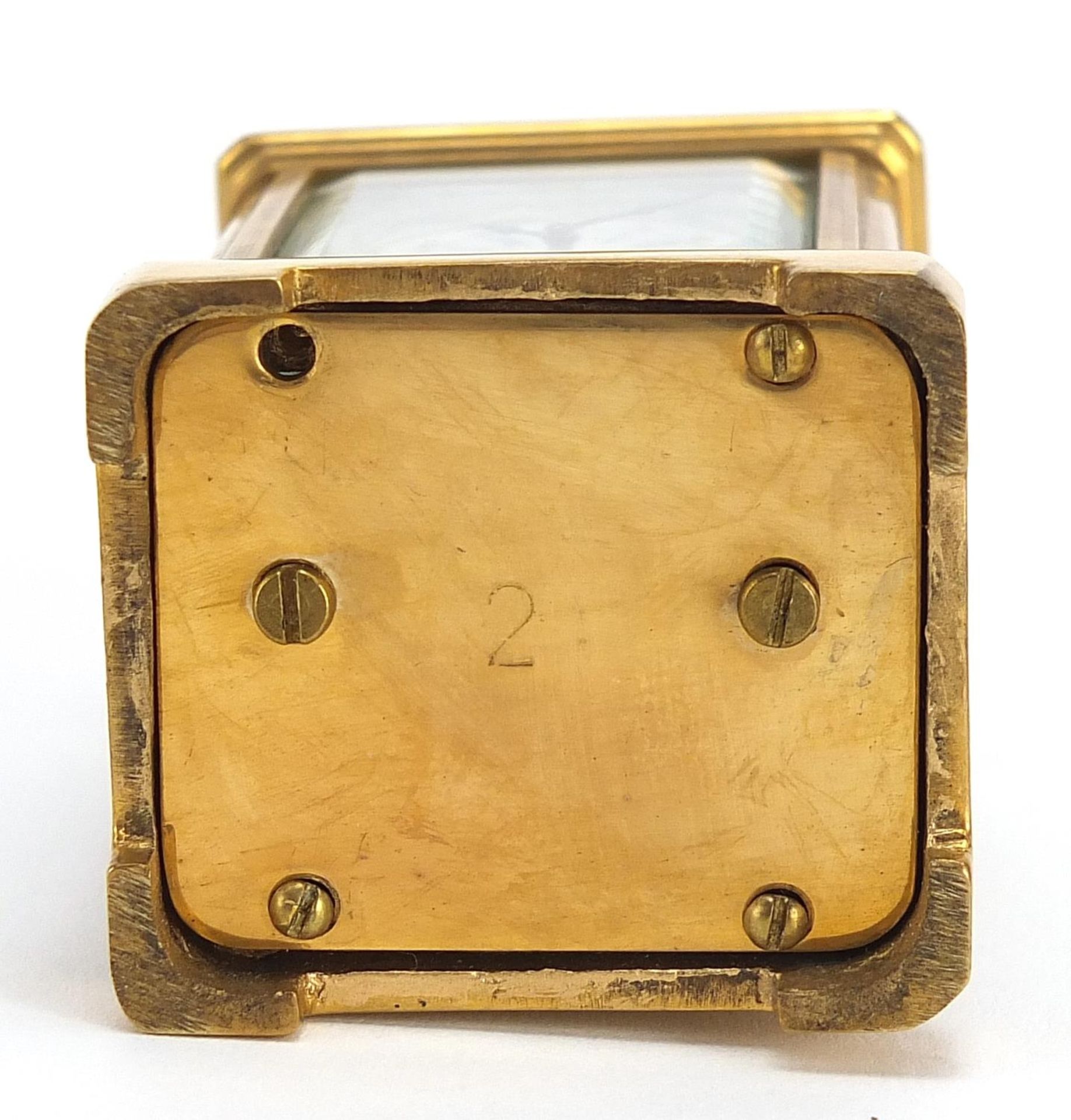 Miniature brass cased carriage clock with Sevres style panels, 6cm high - Image 4 of 4