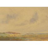 Ernest Burn - A view from Dunwich, Suffolk, signed watercolour, Bentalls label and inscribed in