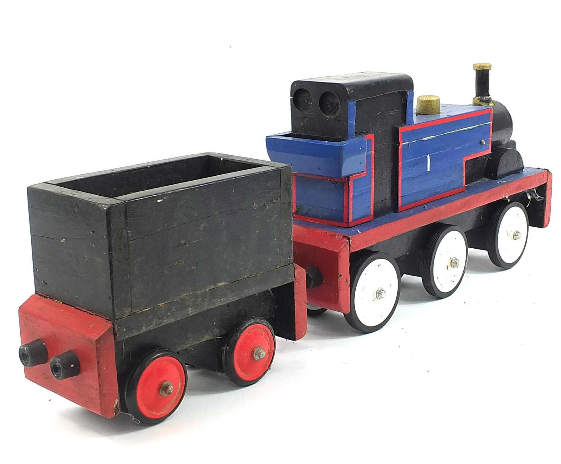 Hand built wooden model of Thomas the Tank engine, overall 90cm in length - Image 2 of 4