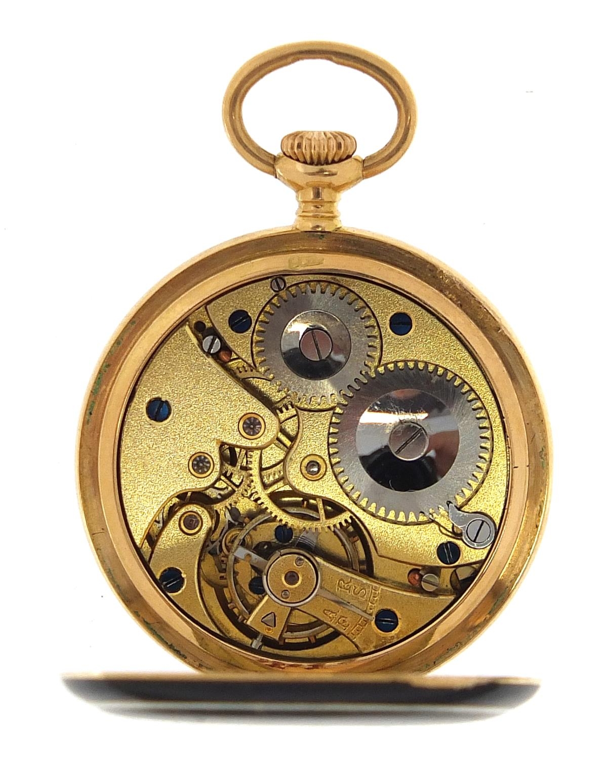 Ladies 9ct gold purple guilloche enamelled open face pocket watch, 27mm in diameter, 17.0g - Image 3 of 4