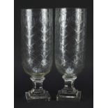 Pair of Regency style cut glass celery vases, 34.5cm high