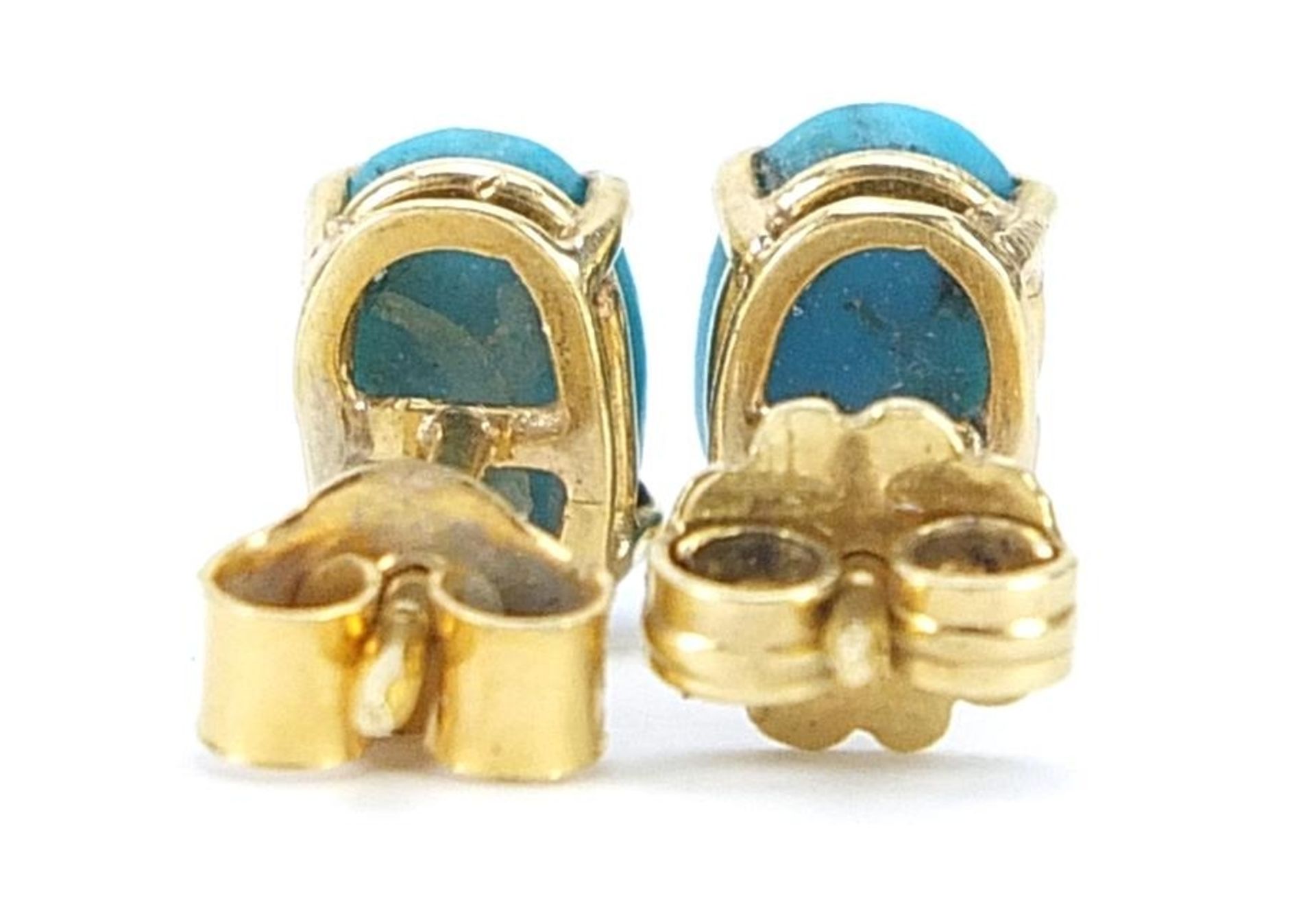 Pair of 18ct gold cabochon turquoise stud earrings, 8mm high, 2.1g - Image 2 of 2