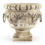 Classical painted terracotta planter with ring handles, 24cm high