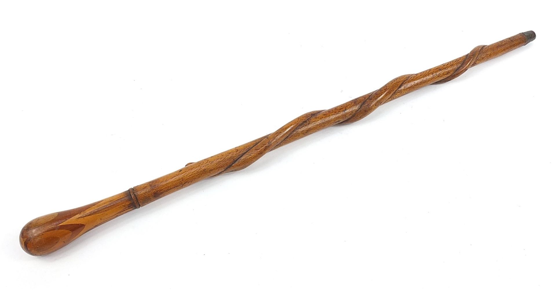 Hardwood walking stick with inlaid handle carved with a serpent, 85cm in length - Image 3 of 3