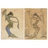 Figures dancing, pair of Balinese watercolours, mounted, framed and glazed, each 33.5cm x 25cm