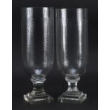 Pair of Regency style cut glass celery vases, 34cm high