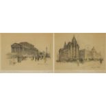 After Marjorie Christine Bates - St George's Hall, Liverpool and Cunard Buildings, pair of pencil