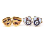 Two pairs of gold plated and enamel naval interest cufflinks