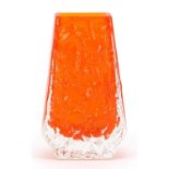 Geoffrey Baxter for Whitefriars, glass coffin vase in tangerine, 13cm high