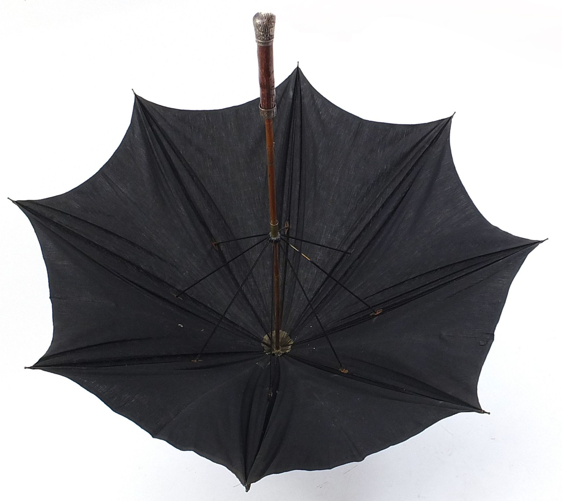 S Fox & Co parasol with naturalistic handle and silver pommel, 91cm in length - Image 7 of 7