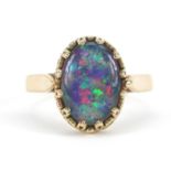 Unmarked gold cabochon opal ring, size R, 4.7g