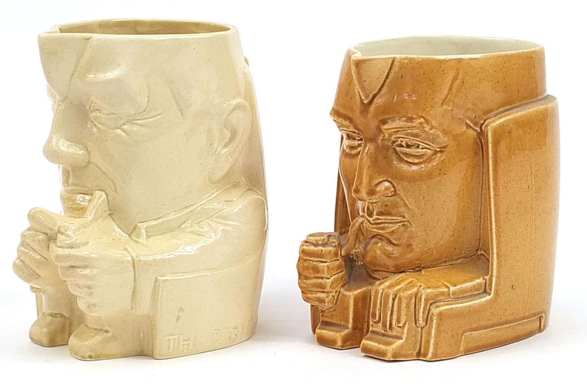 Ashstead pottery, Two political interest character jugs in the form of Stanley Baldwin and Stanley