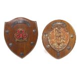 Two Girl Guides oak plaques with silver shields engraved Presented to the Battersea District by