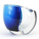 Goran Warff for Kosta Boda, Swedish blue and clear art glass vase, signed to the base, 12.5cm high