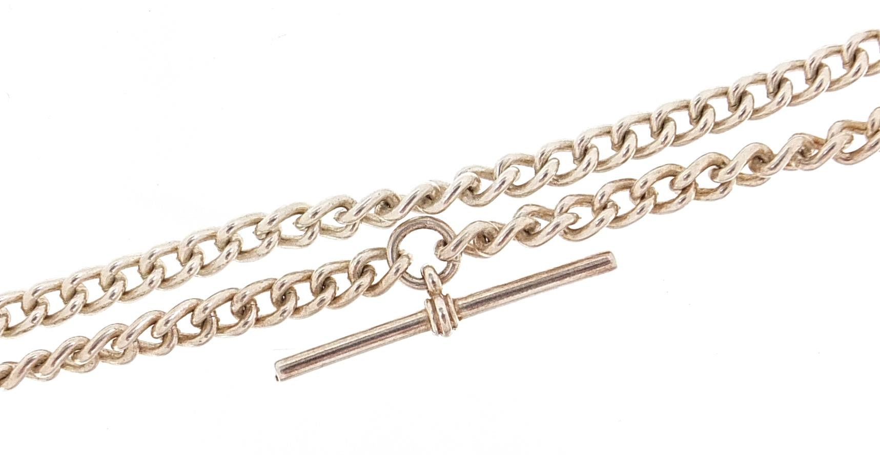 Silver watch chain with T bar, 22cm in length, 32.5g