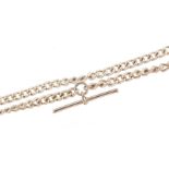Silver watch chain with T bar, 22cm in length, 32.5g