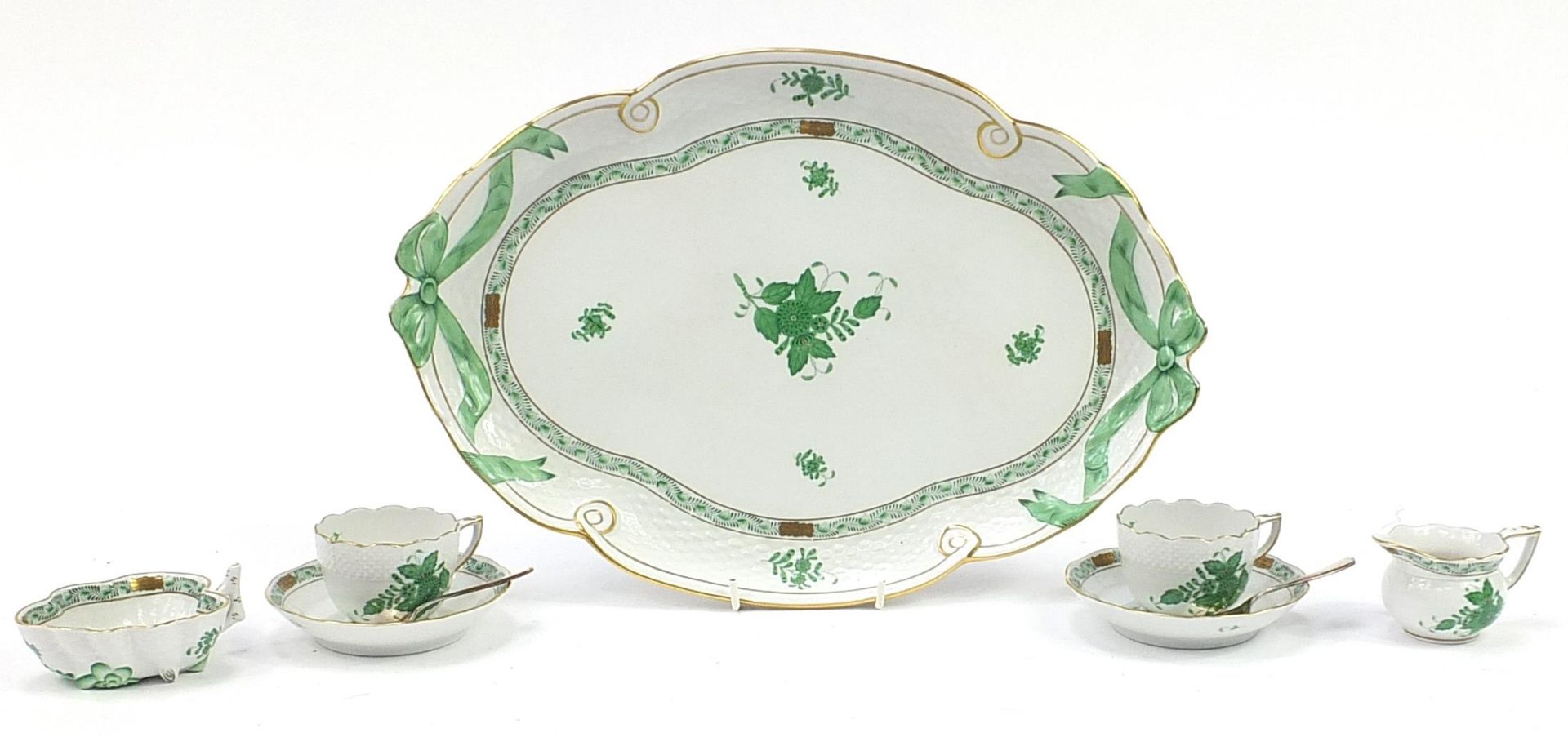 Herend of Hungary, porcelain tea for two part tea service on tray hand painted in the Chinese