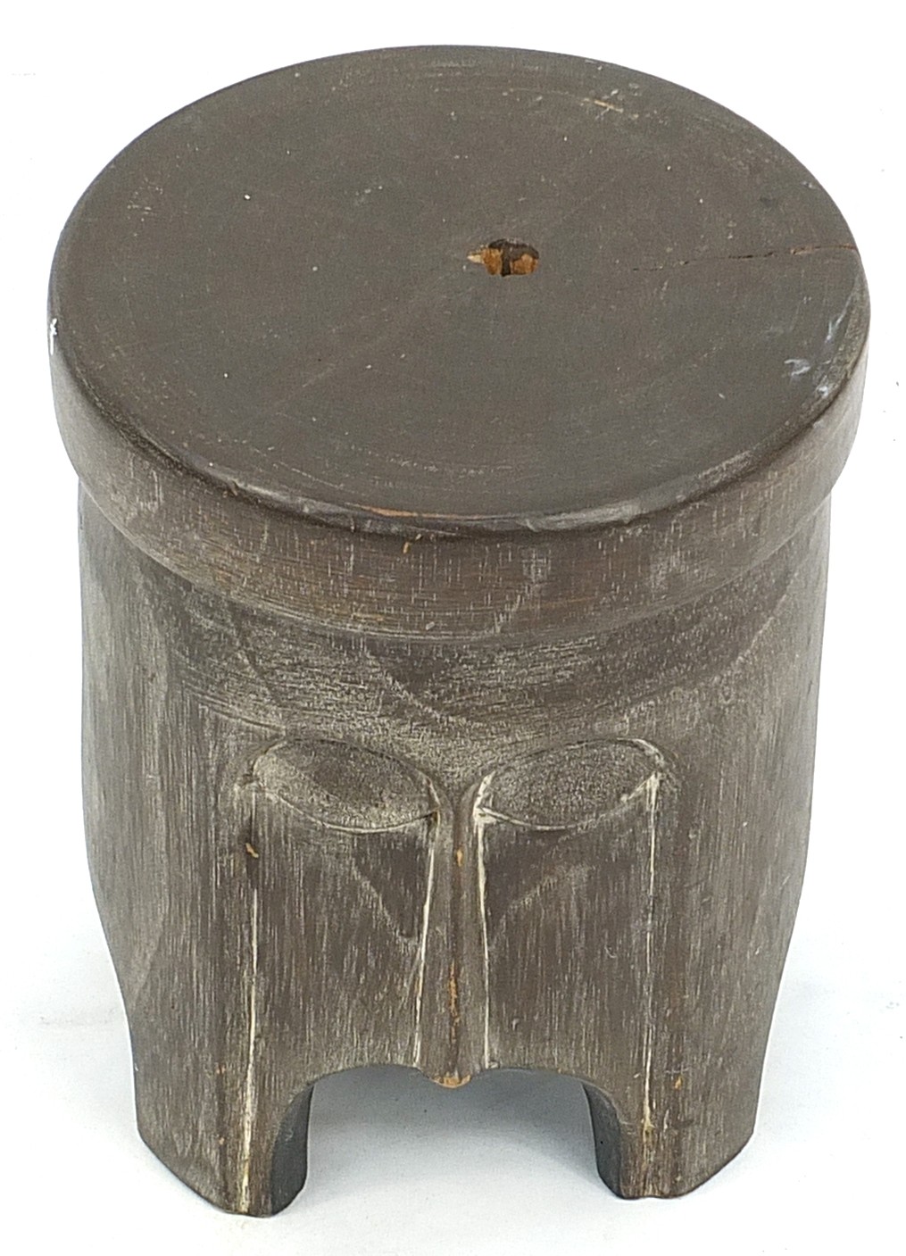 African carved wood face mask stool, made in Ghana label to the underside, 63cm high x 27cm in - Image 2 of 4