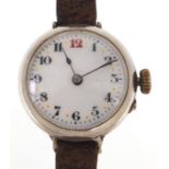 Military interest silver trench watch with enamelled dial, 30mm in diameter
