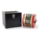 Scholer ten button concertina with pine case, 19cm wide