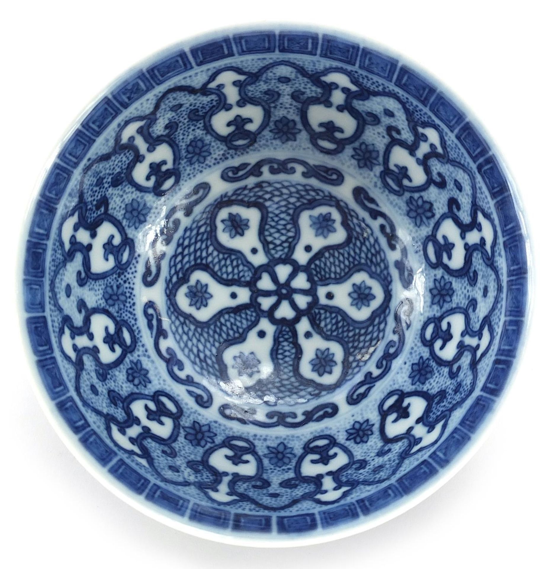 Chinese blue and white porcelain bowl hand painted with flowers, six figure character marks to the - Image 3 of 4