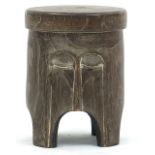 African carved wood face mask stool, made in Ghana label to the underside, 63cm high x 27cm in