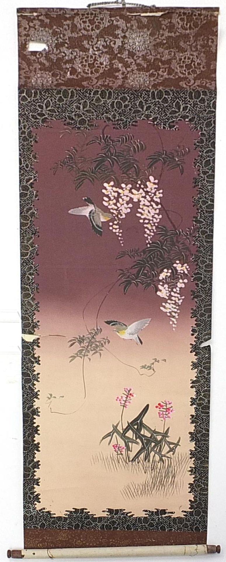 Three Chinese wall hanging scrolls hand painted with birds - Image 11 of 13