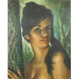 After Joseph Henry Lynch - Head and shoulders portrait of a semi nude female, vintage print in