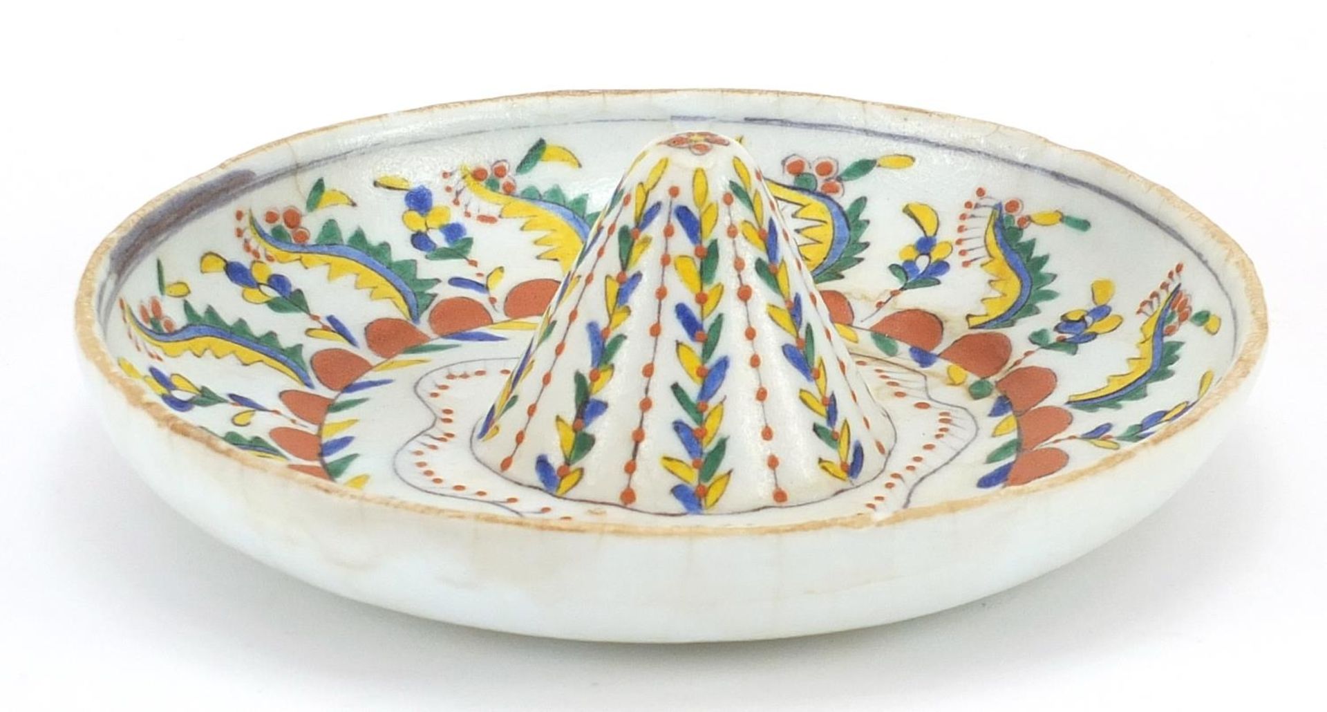 Turkish Kutahya pottery lemon squeezer, 18cm in diameter