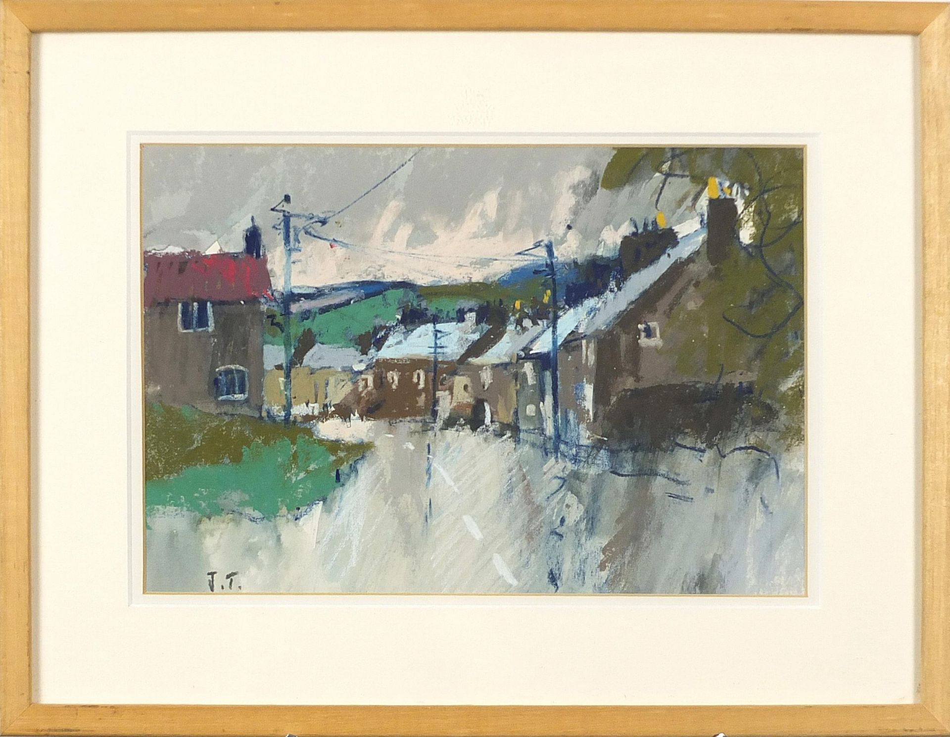 John Tookey - Village landscape, monogramed pastel, mounted, framed and glazed, 23.5cm x 16cm - Bild 2 aus 4
