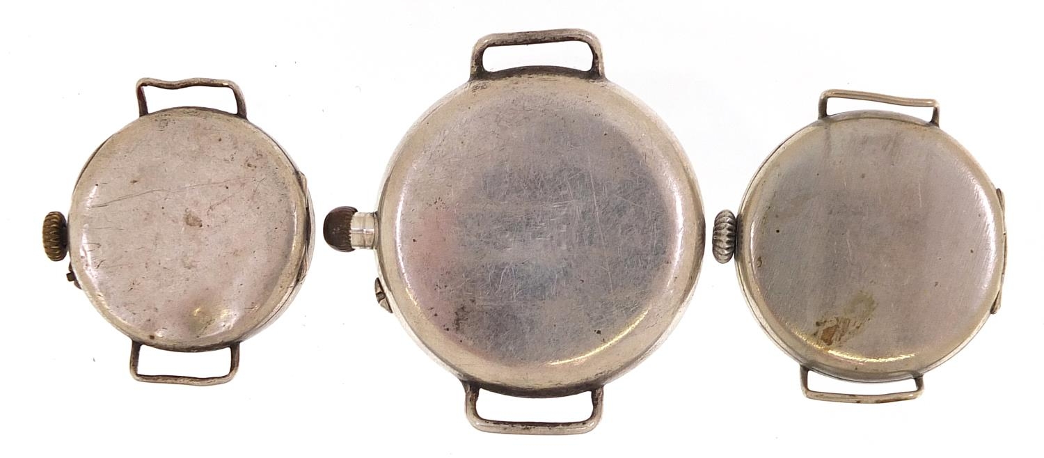 Three silver military interest trench style wristwatches, the largest 35mm in diameter - Image 2 of 5