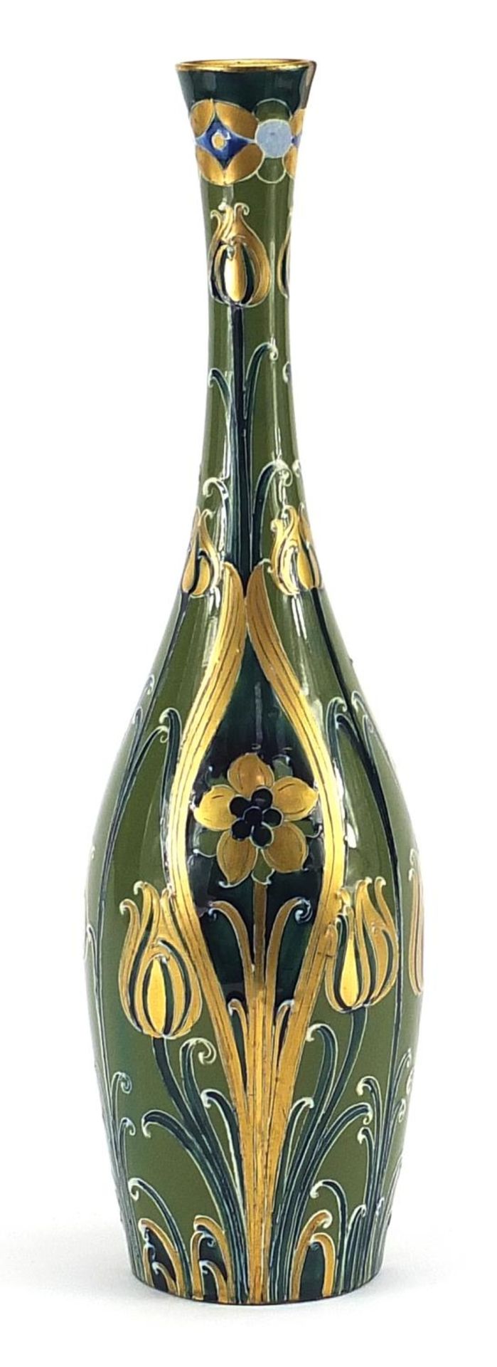 Macintyre Moorcroft vase hand painted and gilded with stylised flowers, 30.5cm high