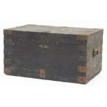 Victorian military interest metal bound pine trunk, 40.5cm H x 76.5cm W x 48cm D