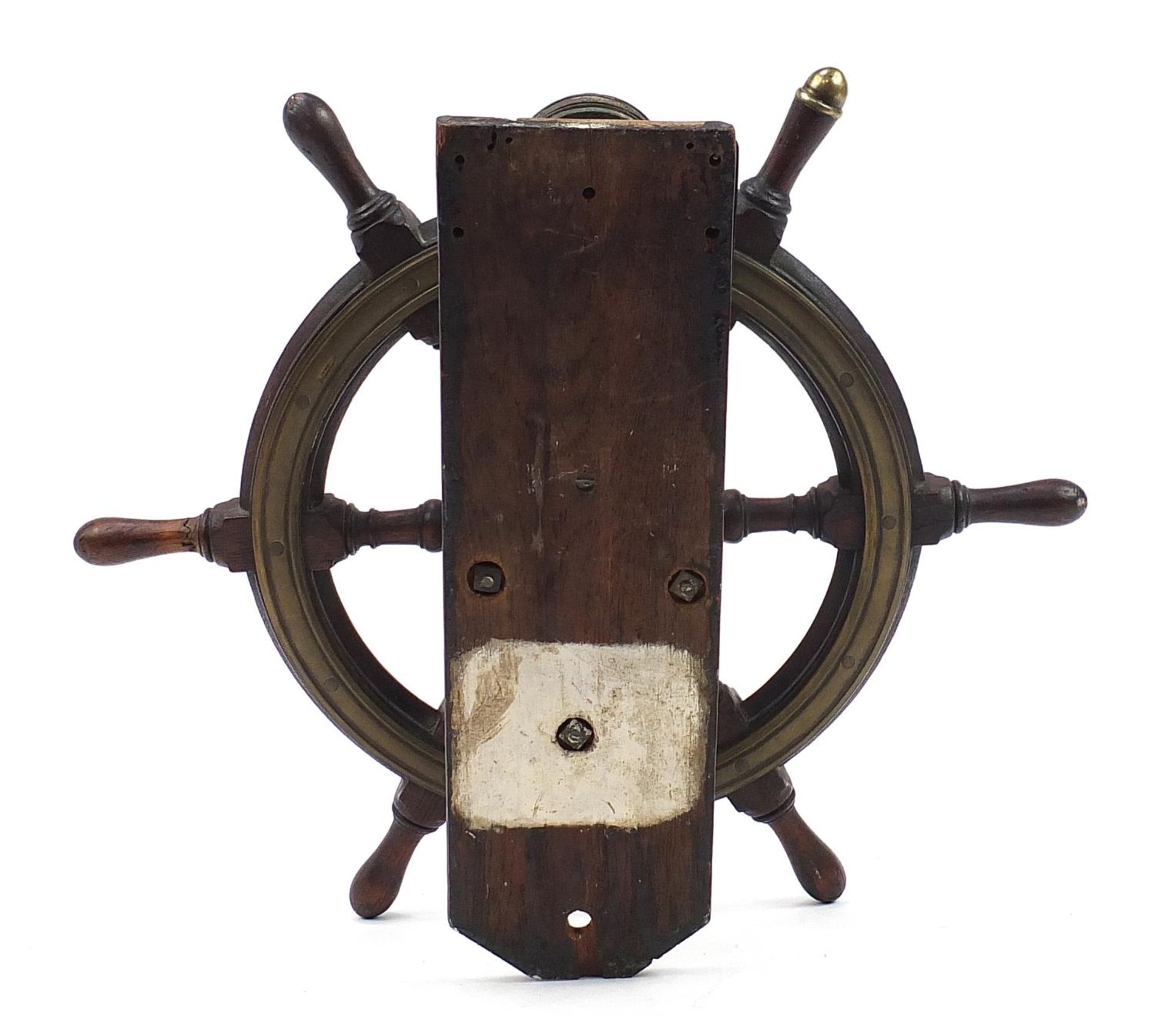 Naval interest hardwood ship's wheel with brass mounts, reputedly from HMT Empire Windrush - Image 7 of 7