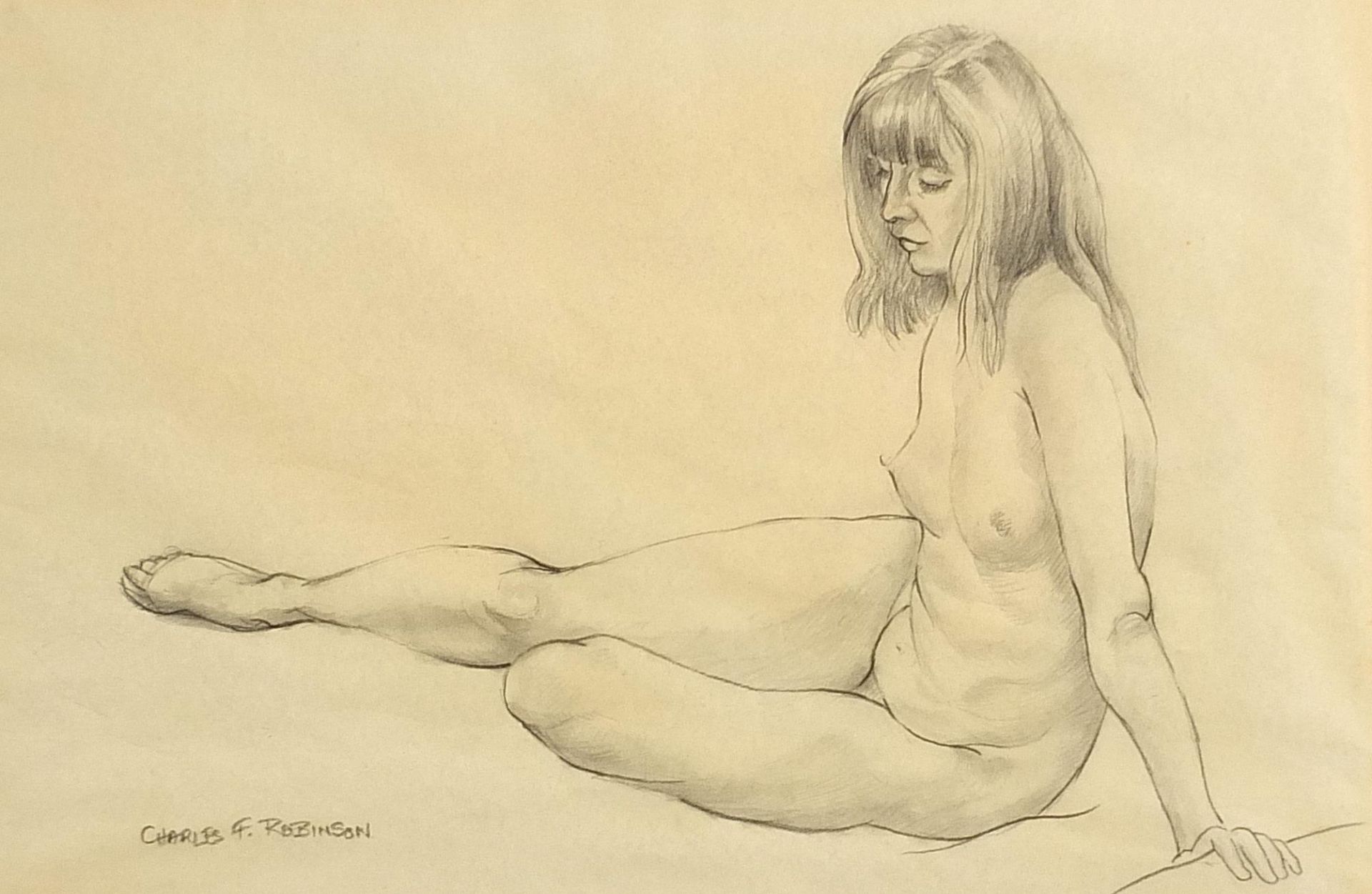 Charles F Robinson - Seated girl and nude female, two signed pencil drawings, each inscribed Cookham - Bild 2 aus 11