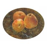 Still life fruit, 19th century heightened oval watercolour, mounted, framed and glazed, 21cm x