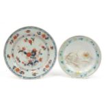 Two Chinese porcelain plates including one hand painted in the Imari palette, the largest 22.5cm