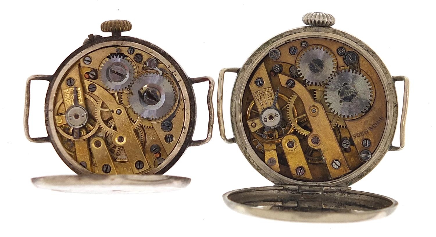 Three silver military interest trench style wristwatches, the largest 35mm in diameter - Image 3 of 5
