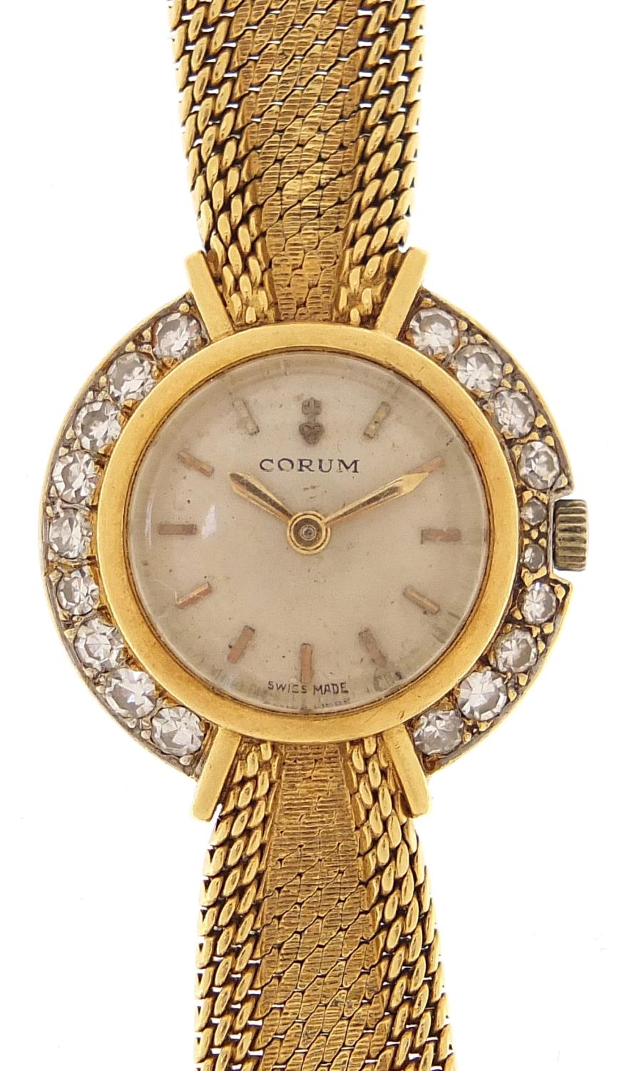 Corum, 18ct gold and diamond ladies wristwatch with 18ct gold strap, 20mm in diameter, 27.0g