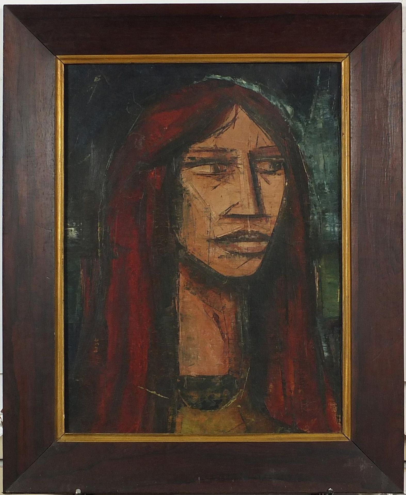 Head and shoulders portrait of a Native American, oil on panel, framed, 43cm x 32cm excluding the - Image 2 of 4